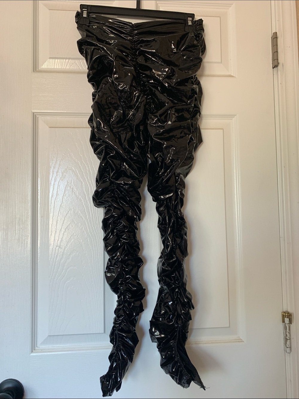 Black Vinyl Ruched High-Rise Leggings